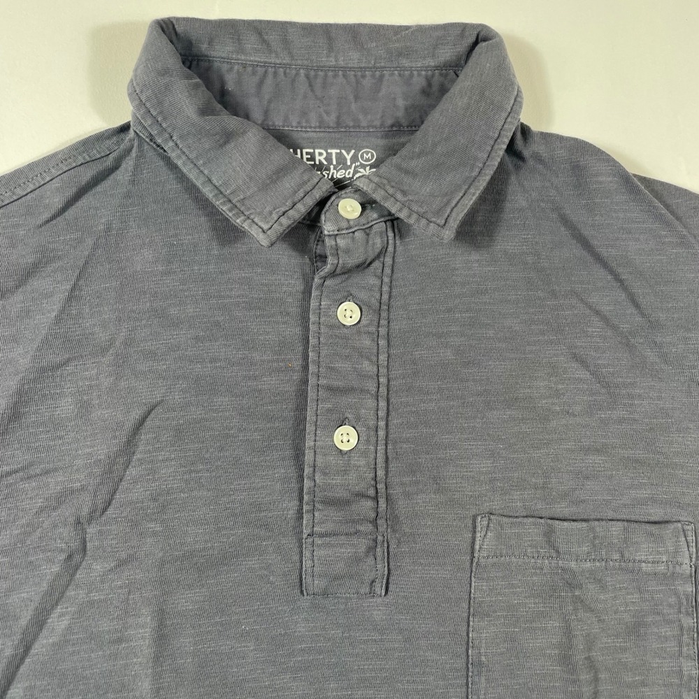 Faherty Polo Shirt Mens Medium Sunwashed Organic Cotton Slub Gray